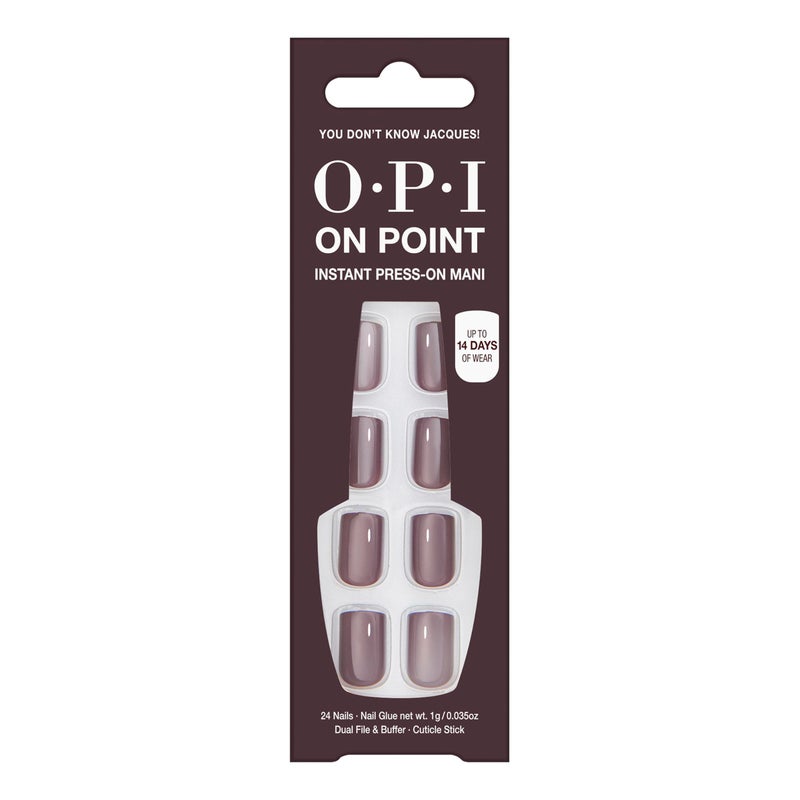 OPI On Point You Don't Know Jacques! | Short Round Dark Taupe Press On Nails | With Nail Glue | Long Lasting, Reusable, Non-damaging - Image 1