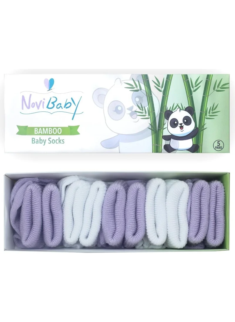 Novibaby 5-Piece Bamboo Newborn Baby Socks I Purpy I 0-6 Months