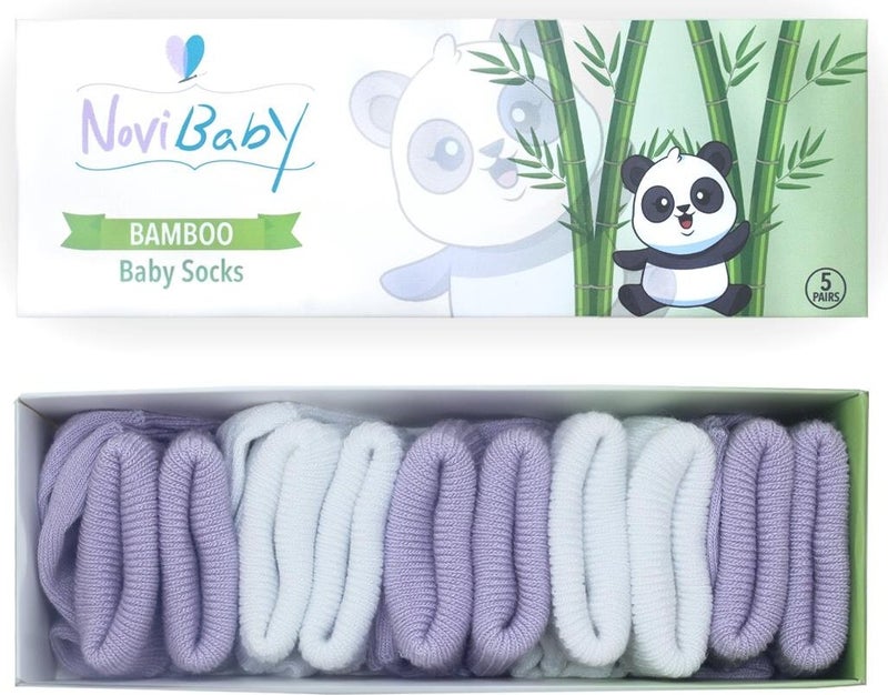 Novibaby 5-Piece Bamboo Newborn Baby Socks I Purpy I 0-6 Months  - Image 1
