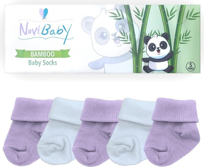 Novibaby 5-Piece Bamboo Newborn Baby Socks I Purpy I 0-6 Months  - Image 3