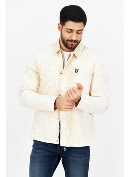 Men Brand Logo Jacket Shirt, Tan Combo