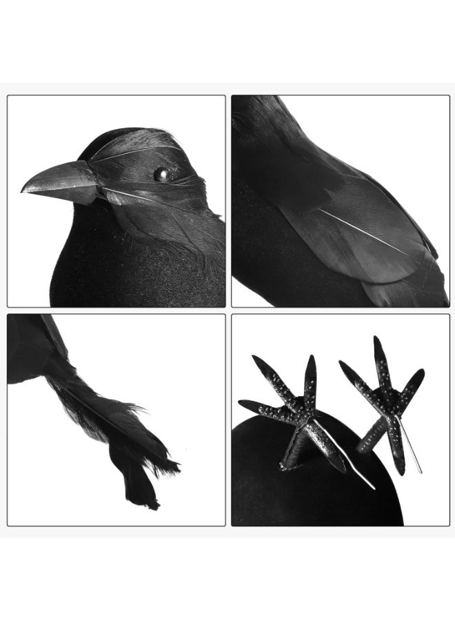 جورونب 6 عبوات من غراب الهالوين الأسود ذو الريش الحقيقي، غراب واقعي مصنوع يدويًا مع ريش حقيقي لطيور الغراب للفناء والشجرة والحديقة والفناء الداخلي والخارجي لديكورات الهالوين - Image 4