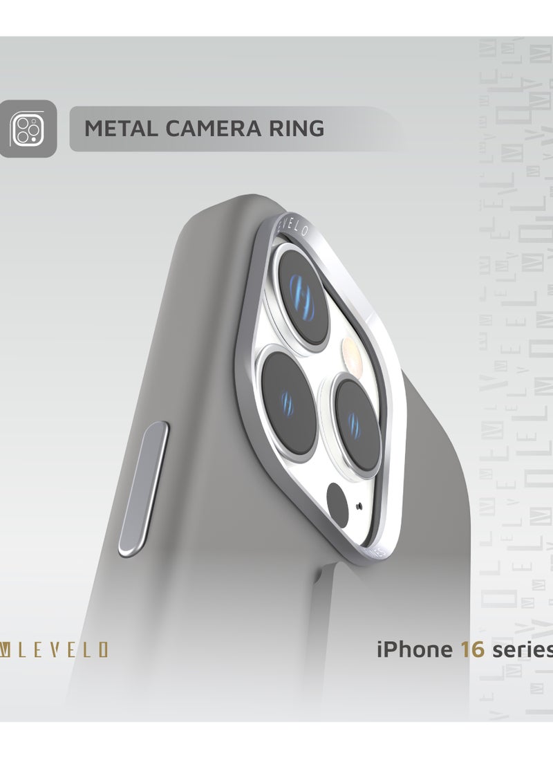 LEVELO iPhone 16 Pro Max Case Morphix Silicone Back Cover with Silicone Grip / Metal Camera Ring / Impact-Resistant Corners - Grey  - Image 5