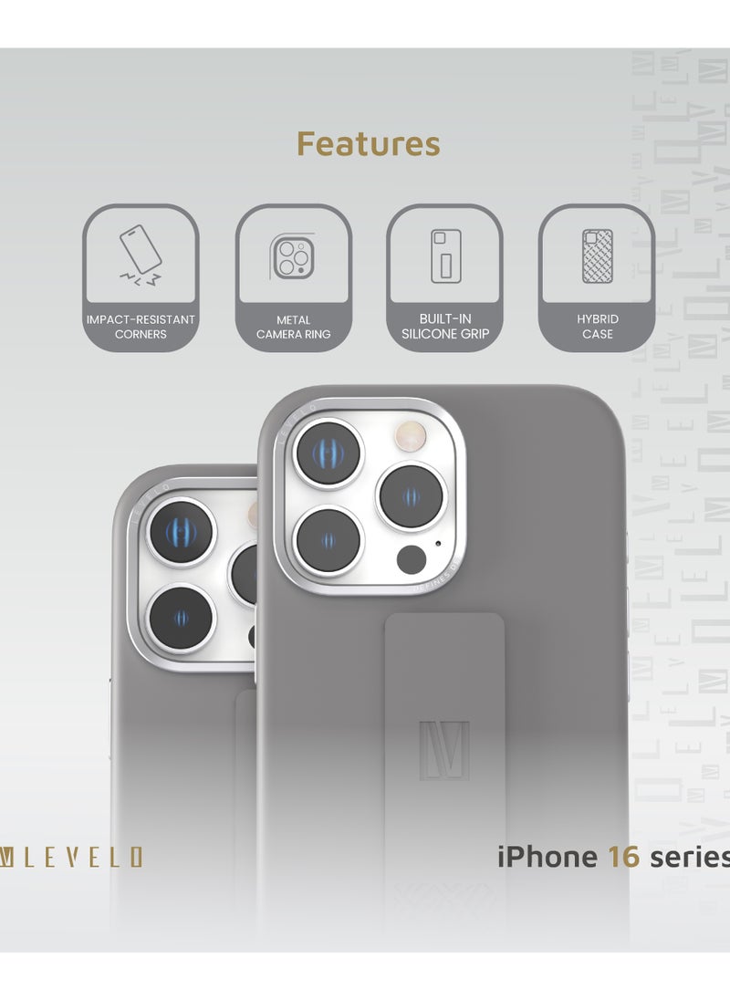 LEVELO iPhone 16 Pro Max Case Morphix Silicone Back Cover with Silicone Grip / Metal Camera Ring / Impact-Resistant Corners - Grey  - Image 2