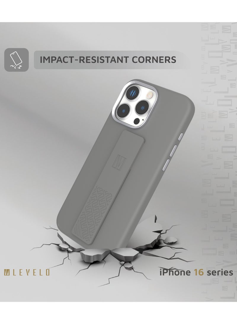 LEVELO iPhone 16 Pro Max Case Morphix Silicone Back Cover with Silicone Grip / Metal Camera Ring / Impact-Resistant Corners - Grey  - Image 4