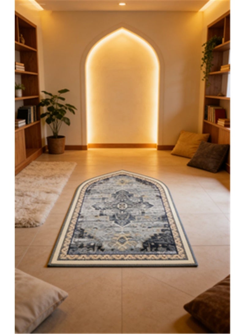 Prayer Blanket, Islamic Prayer Rug Pilgrimage Blanket, Retro Printed Pattern Kneeling Mat, Portable Pointed-Corner Prayer Rug for Ramadan Household Eid Al-Fitr Ramadan Gift Mother's Day Gift, 70*120cm, Blue A - Image 1