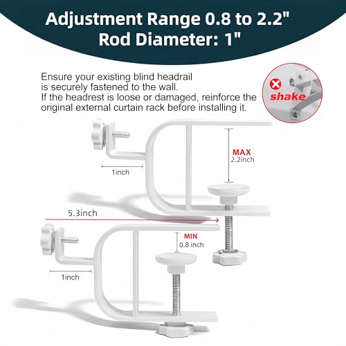 onneka Inside Mount Curtain Rod Bracket for Blinds, No Drill Blind Adapter, Easy 1-Min Tool-Free Install, No Wall Damage, Adjustable 0.8–2.2" Headrail, Fits 1" Rod, for Apartments & Rentals, White, 2 Pack - Image 3