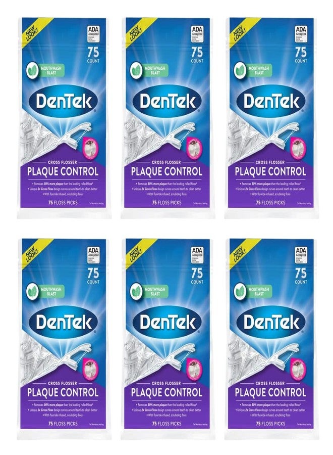 DenTek Plaque Control Floss Picks, X-Shaped Cross Flosser Dental Flossers, Easy Reach Teeth Cleaning, Plaque Removal, Oral Care, 75 Count (Pack of 6 - Image 1