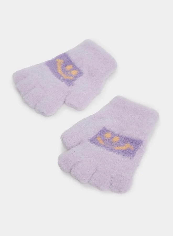 Styli Smile Pattern Knit Fingerless Warm Gloves