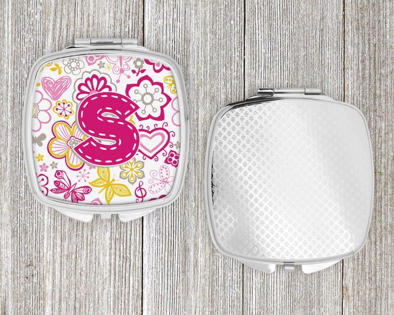 Caroline's Treasures CJ2005-SSCM Letter S Flowers and Butterflies Pink Compact Mirror Decorative Travel Makeup Mirror for Women Girls Gifts Pocket Makeup Mirror Folding Handheld - Image 4