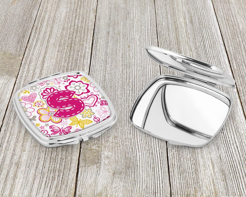 Caroline's Treasures CJ2005-SSCM Letter S Flowers and Butterflies Pink Compact Mirror Decorative Travel Makeup Mirror for Women Girls Gifts Pocket Makeup Mirror Folding Handheld - Image 3
