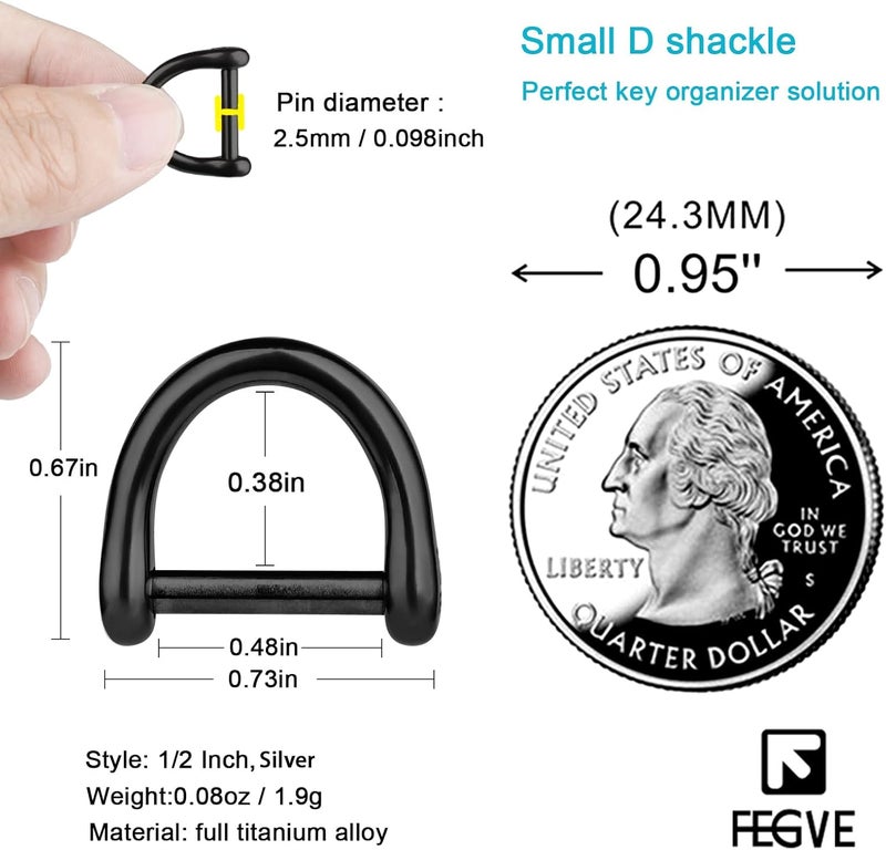 FEGVE Titanium D Ring Key Ring with screwdriver, Car Fob holder Keychain Men Key Shackle Horseshoe Clasp（1/2inch-Black） - Image 2