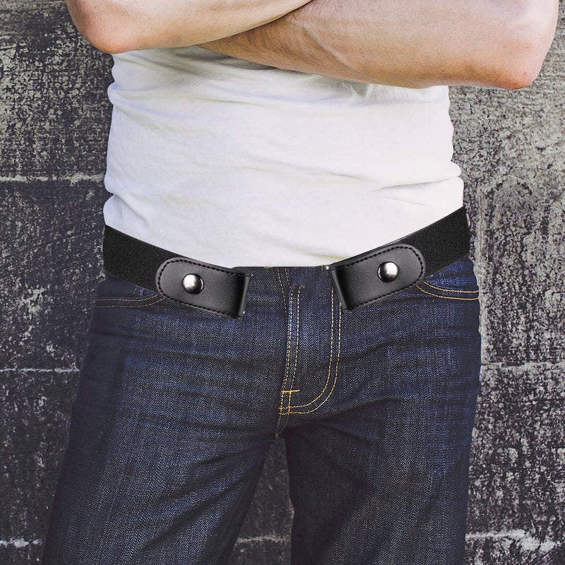 2 pcs Elastic Belt No Buckle Stretch Belt Waist Belt Jeans Pants Waist Belt for Women Men (Black) - Image 3