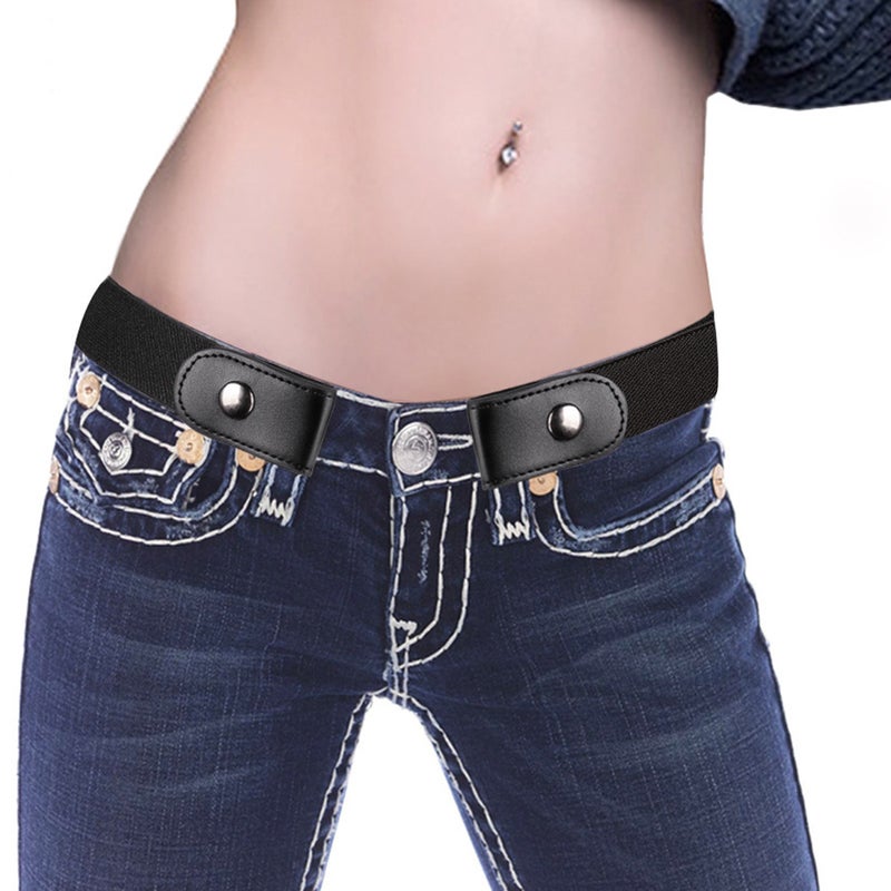 2 pcs Elastic Belt No Buckle Stretch Belt Waist Belt Jeans Pants Waist Belt for Women Men (Black) - Image 4