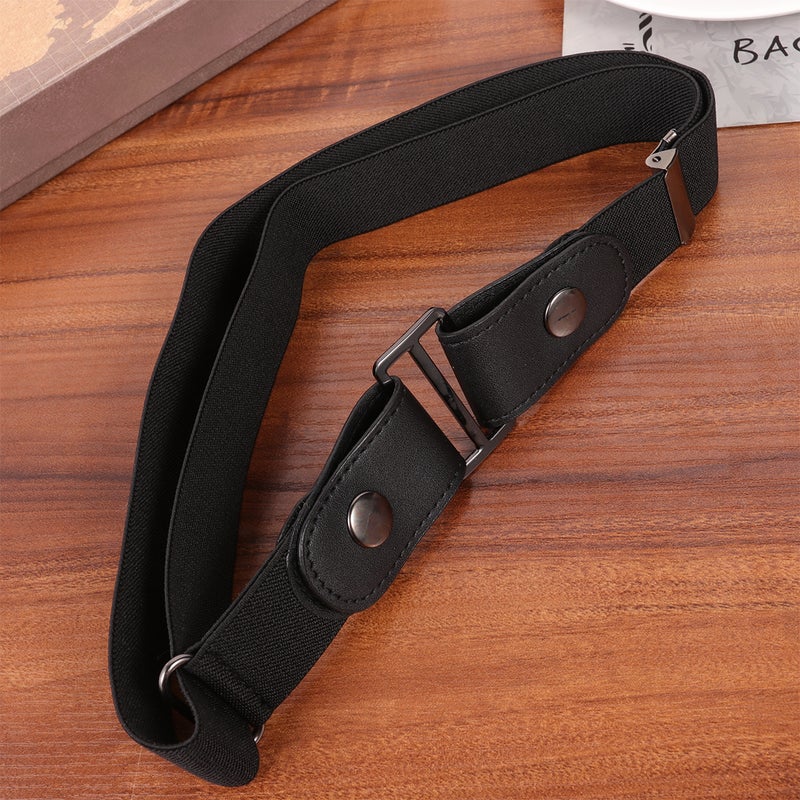 2 pcs Elastic Belt No Buckle Stretch Belt Waist Belt Jeans Pants Waist Belt for Women Men (Black) - Image 1