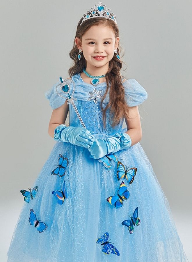 Elsa Princess Costume for Girls Deluxe Fancy Dress Up Birthday Dress Cinderella Cosplay Halloween Costume with Crown Wand Accessories - Image 1