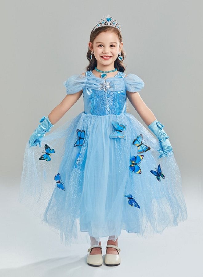 Elsa Princess Costume for Girls Deluxe Fancy Dress Up Birthday Dress Cinderella Cosplay Halloween Costume with Crown Wand Accessories - Image 4