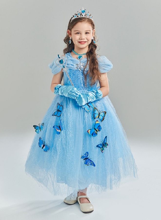 Elsa Princess Costume for Girls Deluxe Fancy Dress Up Birthday Dress Cinderella Cosplay Halloween Costume with Crown Wand Accessories - Image 3