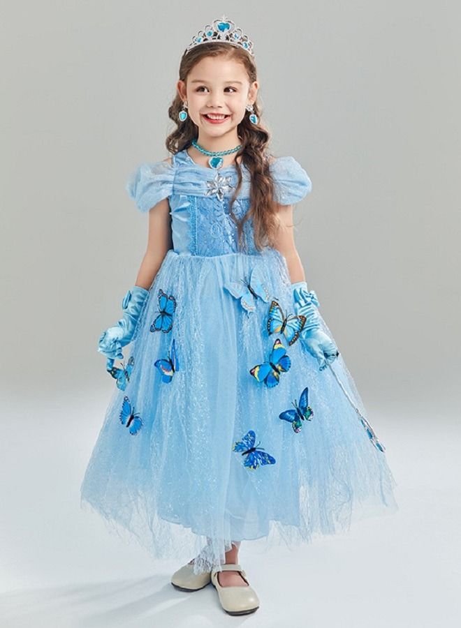 Elsa Princess Costume for Girls Deluxe Fancy Dress Up Birthday Dress Cinderella Cosplay Halloween Costume with Crown Wand Accessories - Image 2