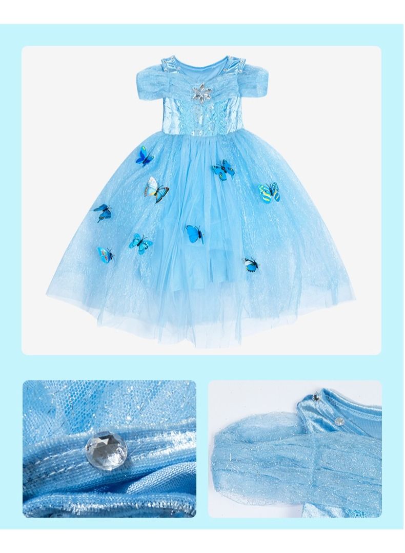Elsa Princess Costume for Girls Deluxe Fancy Dress Up Birthday Dress Cinderella Cosplay Halloween Costume with Crown Wand Accessories - Image 5
