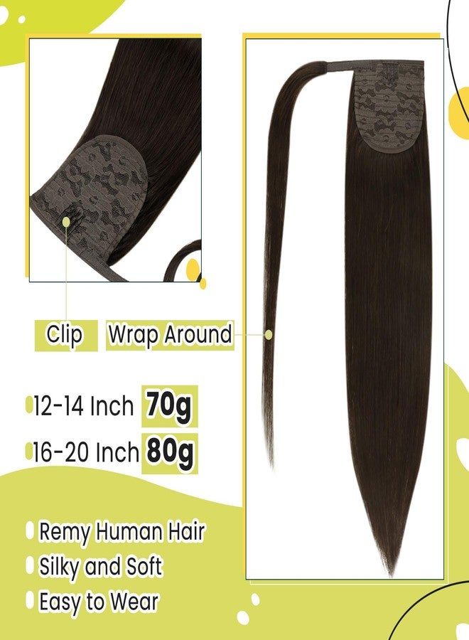 RUNATURE Dark Brown Human Hair Ponytail Extension 12 Inch 70G Silky #2 - Image 3