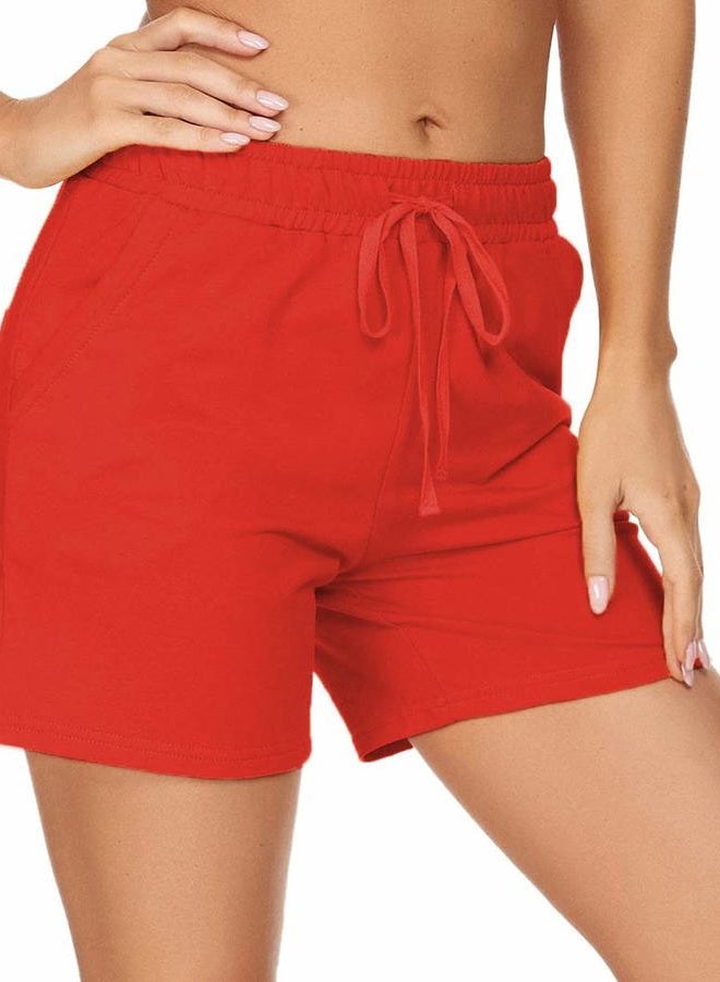 Tandisk Women's 5" Activewear Lounge Bermuda Shorts Gym Jogger Yoga Shorts with Pockets Red M - Image 1