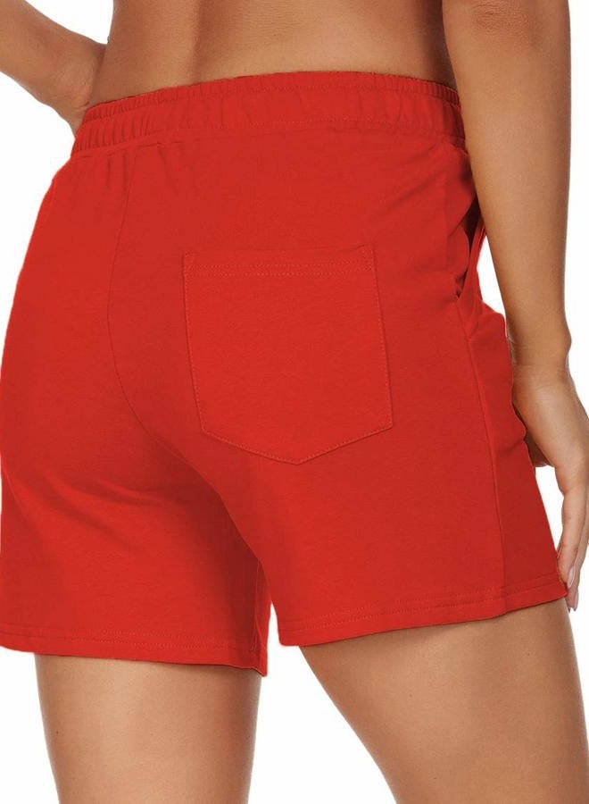 Tandisk Women's 5" Activewear Lounge Bermuda Shorts Gym Jogger Yoga Shorts with Pockets Red M - Image 2