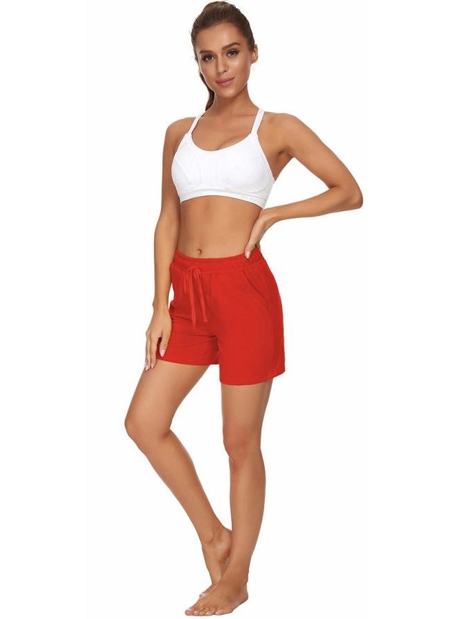 Tandisk Women's 5" Activewear Lounge Bermuda Shorts Gym Jogger Yoga Shorts with Pockets Red M - Image 4
