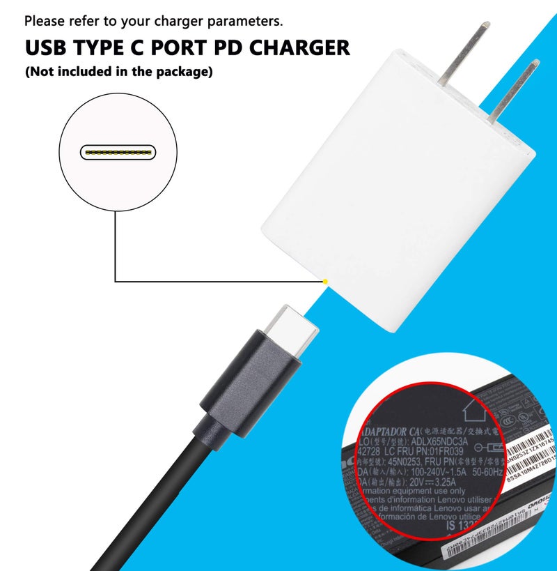 CERRXIAN 15cm 65W PD USB Type C Female Input to Slim Tip Power Charging Cable for Lenovo Thinkpad E440 E450 E550 E560 T430 T440 T440S Lenovo Yoga 13 Yoga 11S(Square s) - Image 3
