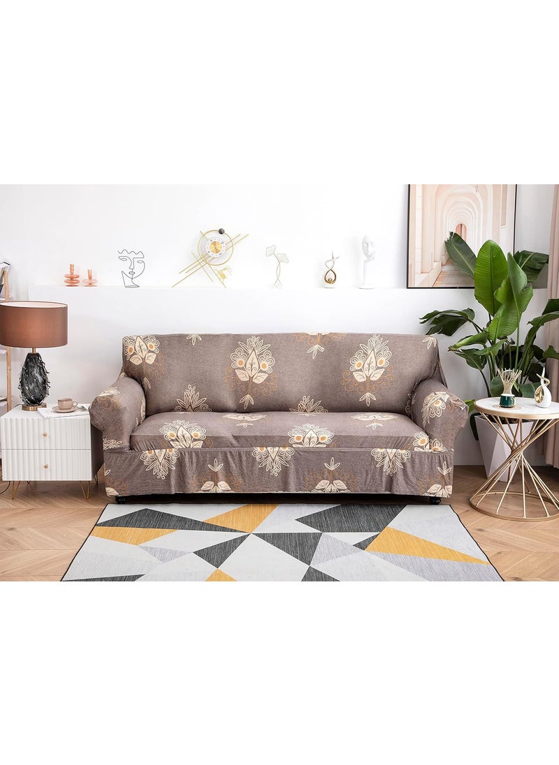 HOUSE OF QUIRK - House of Quirk Universal Triple Seater Sofa Cover Big Elasticity Cover for Couch Flexible Stretch Skirt Sofa Slipcover (Beige Brocade, 195-230cm) - Image 1