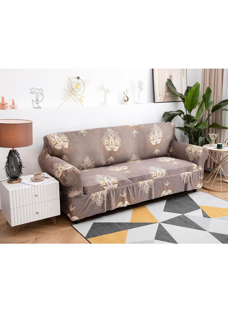 HOUSE OF QUIRK - House of Quirk Universal Triple Seater Sofa Cover Big Elasticity Cover for Couch Flexible Stretch Skirt Sofa Slipcover (Beige Brocade, 195-230cm) - Image 1