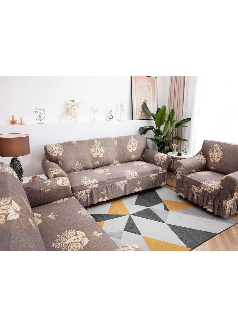 HOUSE OF QUIRK - House of Quirk Universal Triple Seater Sofa Cover Big Elasticity Cover for Couch Flexible Stretch Skirt Sofa Slipcover (Beige Brocade, 195-230cm) - Image 1