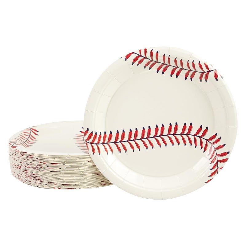 PUEVENYI 50PCS Baseball Party Paper Plates - 7Inch Round Baseball Dessert Plates for Cake Salad Fruit Pizza Disposable Themed Decoration Supplies for Fan Sports Event, Birthday Party - Image 1
