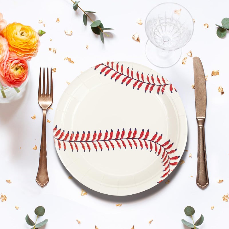 PUEVENYI 50PCS Baseball Party Paper Plates - 7Inch Round Baseball Dessert Plates for Cake Salad Fruit Pizza Disposable Themed Decoration Supplies for Fan Sports Event, Birthday Party - Image 4