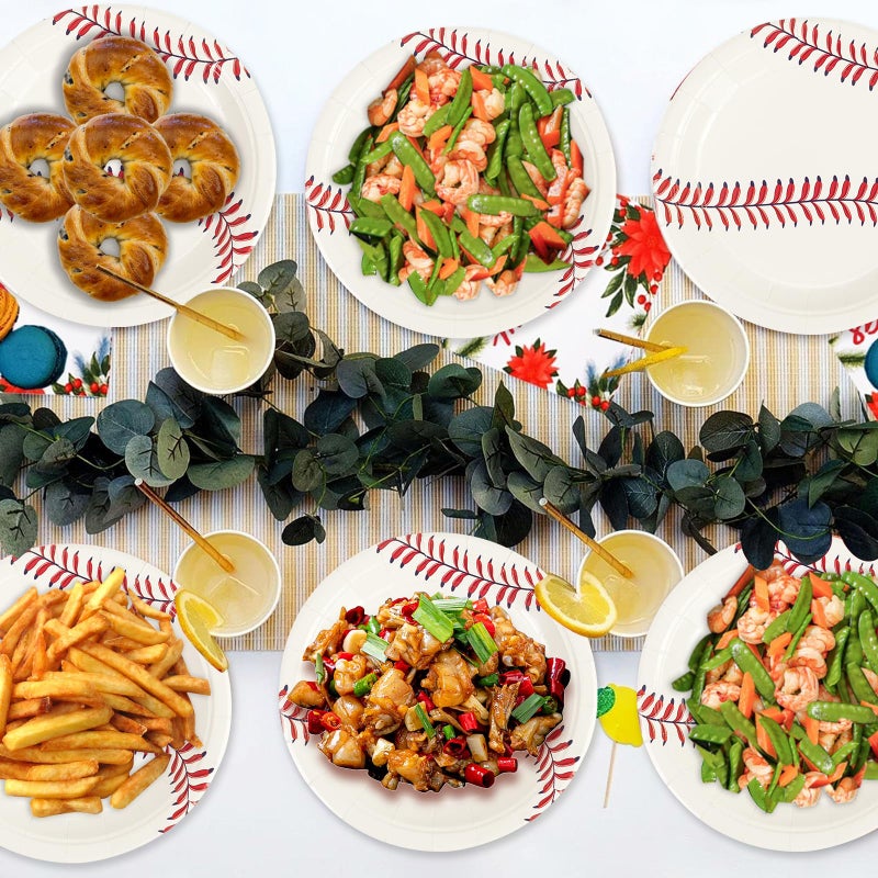 PUEVENYI 50PCS Baseball Party Paper Plates - 7Inch Round Baseball Dessert Plates for Cake Salad Fruit Pizza Disposable Themed Decoration Supplies for Fan Sports Event, Birthday Party - Image 5