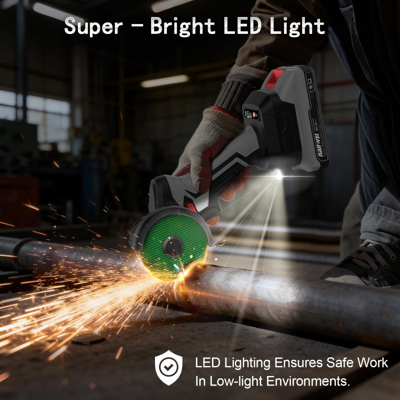 NANWEI 3 Inch Angle Grinder Cordless Brushless With LED Light,Mini Variable Speed Angle Grinder With 2 x 20V 2.0Ah Battery,15000rpm,7Pcs Cutting Discs For Cutting Grinding Polishing (With Batteries) - Image 4