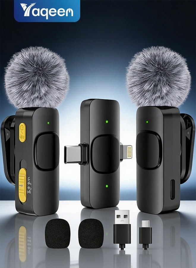 ميكروفون محمول بأزرار فعلية، متوافق مع أجهزة آيفون وأندرويد وآيباد، مزود بمنفذ USB-C، ميكروفون لاسلكي صغير الحجم يُثبّت على الملابس، مزود بخاصية تقليل الضوضاء بضغطة زر واحدة، مثالي للتسجيل والبث المباشر واليوتيوب وفيسبوك وتيك توك ومدونات الفيديو. - Image 1