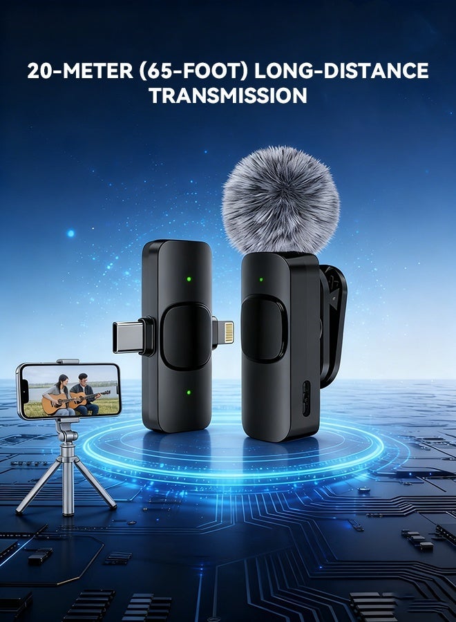 ميكروفون محمول بأزرار فعلية، متوافق مع أجهزة آيفون وأندرويد وآيباد، مزود بمنفذ USB-C، ميكروفون لاسلكي صغير الحجم يُثبّت على الملابس، مزود بخاصية تقليل الضوضاء بضغطة زر واحدة، مثالي للتسجيل والبث المباشر واليوتيوب وفيسبوك وتيك توك ومدونات الفيديو. - Image 4
