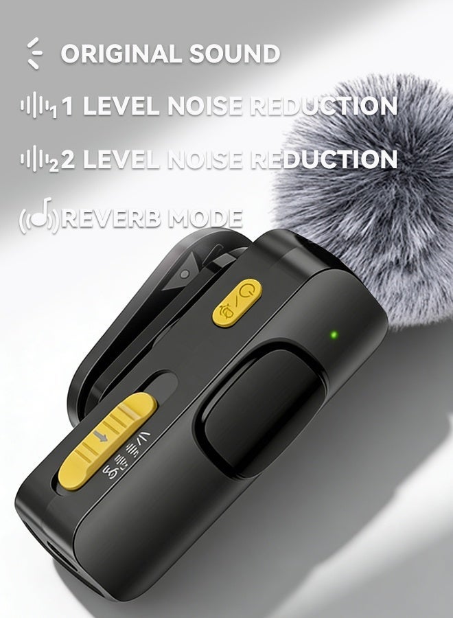ميكروفون محمول بأزرار فعلية، متوافق مع أجهزة آيفون وأندرويد وآيباد، مزود بمنفذ USB-C، ميكروفون لاسلكي صغير الحجم يُثبّت على الملابس، مزود بخاصية تقليل الضوضاء بضغطة زر واحدة، مثالي للتسجيل والبث المباشر واليوتيوب وفيسبوك وتيك توك ومدونات الفيديو. - Image 2
