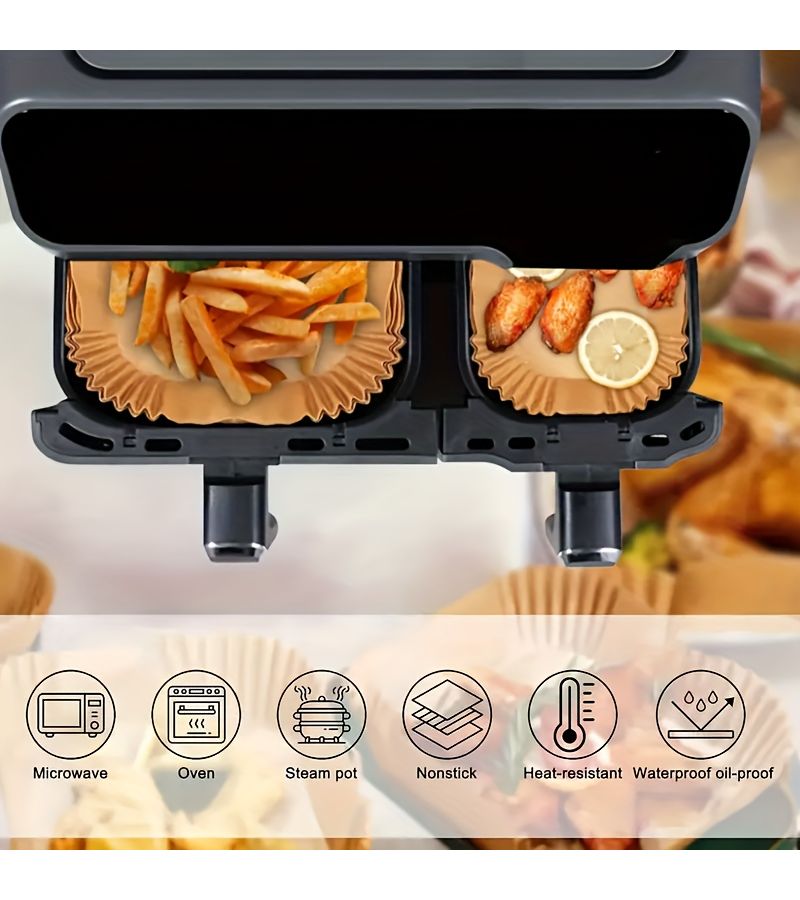 49 قطعة من ورق الخبز بلون أساسي سعة 2.75 جالون لجهاز Ninja Foodi Flex Airfryer AF500EU، مقاوم للماء والزيوت، متعدد الاستخدامات للقلاية الهوائية والميكروويف، ورق متين. - Image 4