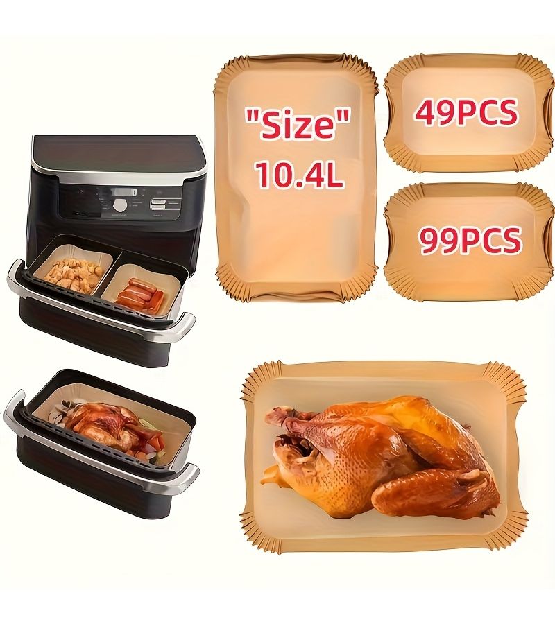 49 قطعة من ورق الخبز بلون أساسي سعة 2.75 جالون لجهاز Ninja Foodi Flex Airfryer AF500EU، مقاوم للماء والزيوت، متعدد الاستخدامات للقلاية الهوائية والميكروويف، ورق متين. - Image 1