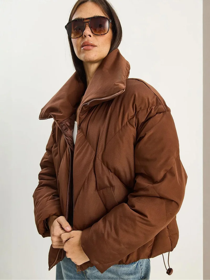 Bianco Lucci Dark Mocha Brown LUCCI Oversized Puffer Coat for Women | Best Price UAE