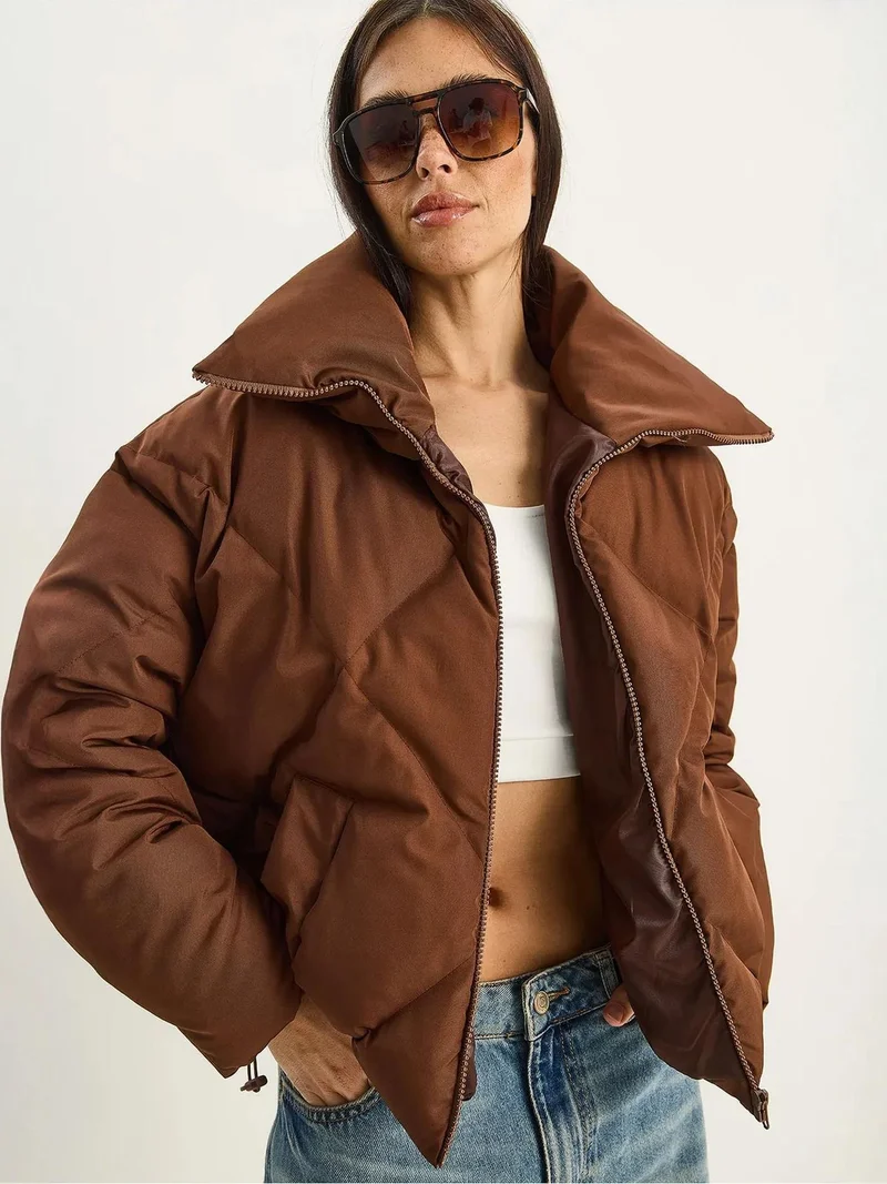Bianco Lucci Dark Mocha Brown LUCCI Oversized Puffer Coat for Women | Best Price UAE