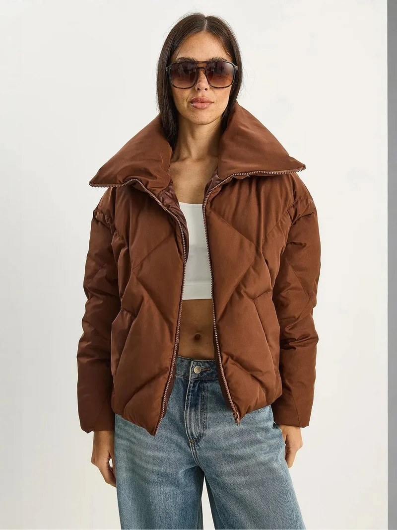 Bianco Lucci Dark Mocha Brown LUCCI Oversized Puffer Coat for Women | Best Price UAE