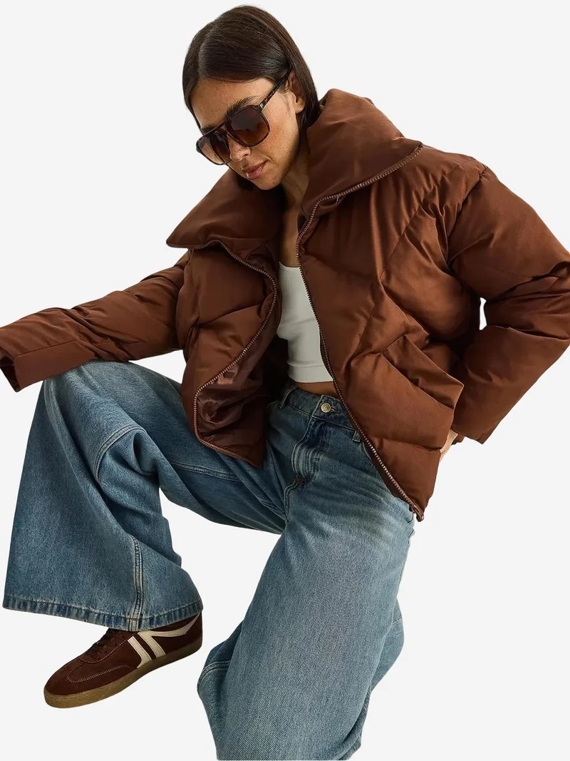 Bianco Lucci Dark Mocha Brown LUCCI Oversized Puffer Coat for Women | Best Price UAE