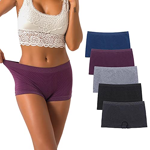 DEEP TOUCH Boy Shorts Underwear Women Ladies Boyshorts Panties Spandex Panty Workout Boxer Briefs 5-Pack - Image 1