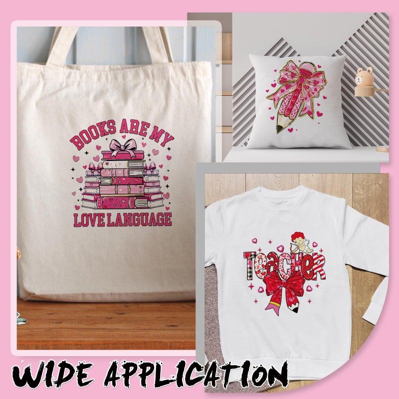 INCOK Teacher Valentine Iron on Transfers - 20 Sheets DTF Transfers Ready to Press Coquettte Bow Heat Decals for Clothing Backpack Hoodie Hat Bag DIY Teacher Valentines Shirts - Image 5