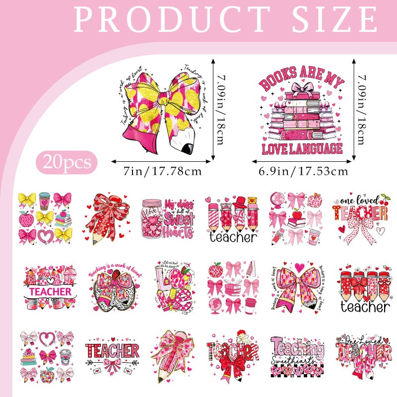 INCOK Teacher Valentine Iron on Transfers - 20 Sheets DTF Transfers Ready to Press Coquettte Bow Heat Decals for Clothing Backpack Hoodie Hat Bag DIY Teacher Valentines Shirts - Image 4