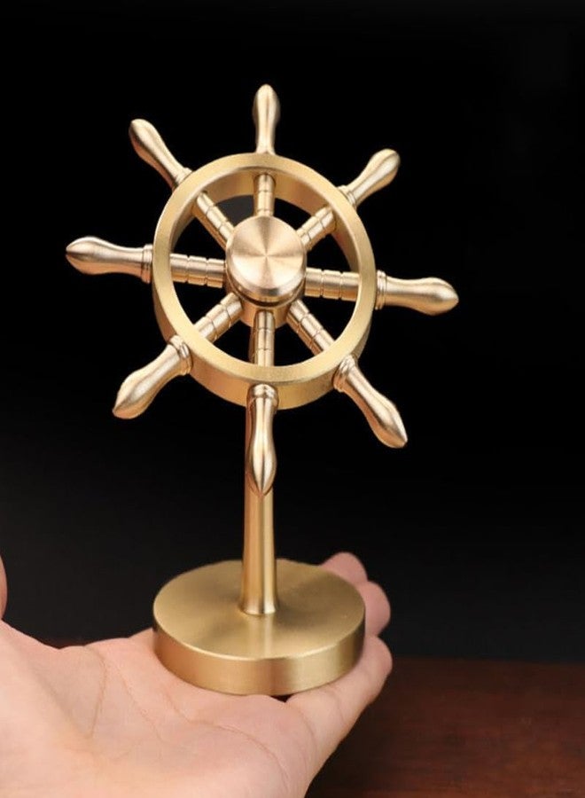 Amosfun Steering Wheel Brass Spinner Wheel Nautical Party Decoration Fidget Spinner Crafts Table Ornament Nautical Home Office Desk Decoration - Image 2