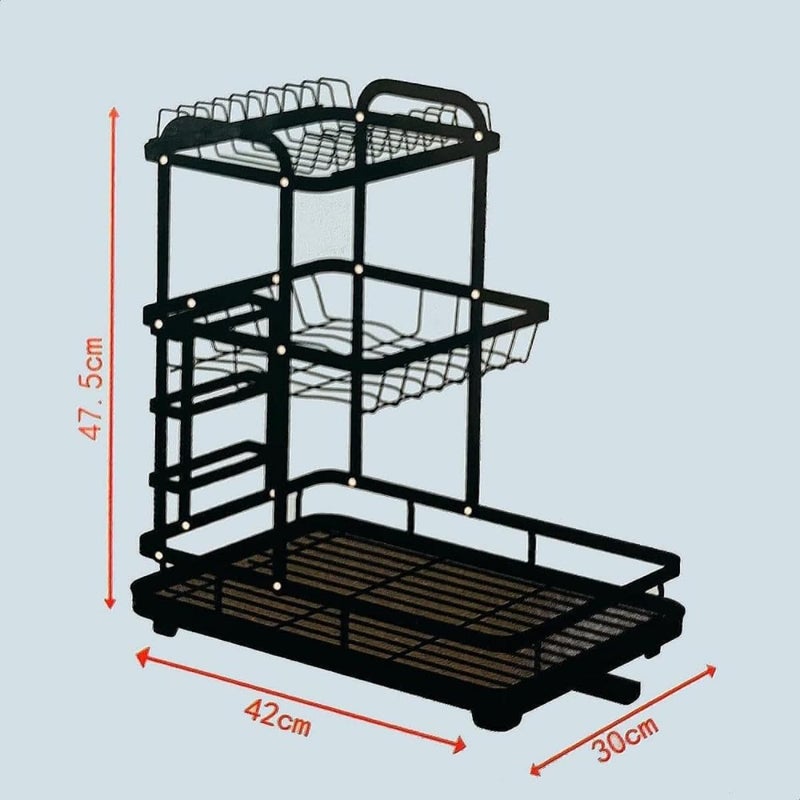 ZAMZIN 3 -Tier Rustproof Dish Drying Rack with Utensil Holder & Water Tray/Large Stainless Steel Wall Mount Kitchen Organizer with Adjustable Drainage for Plates, Bowls, Mugs & Cutlery, Easy to Clean - Image 2